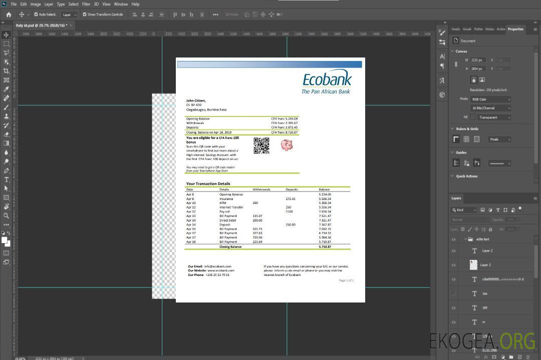 Relevé bancaire Ecobank du Burkina Faso template